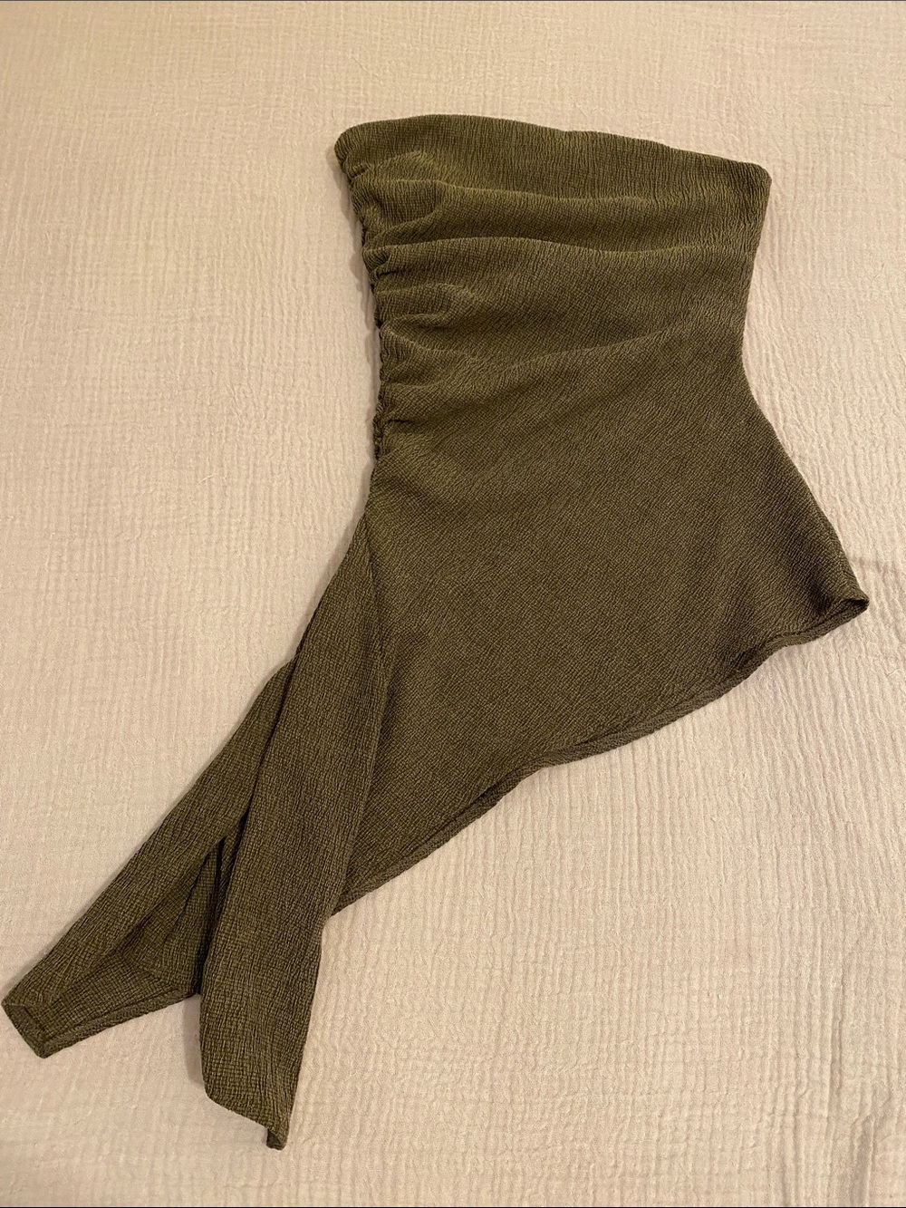 Zara Olive Green Asymmetric Strapless Knit Top . Size S . Style 3644/317/507